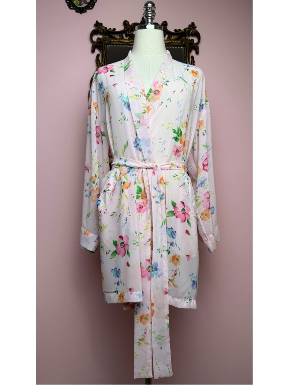 Victoria’s Secret Robe Vintage Pastel Pink Watercolor Floral Sheer Robe One Size